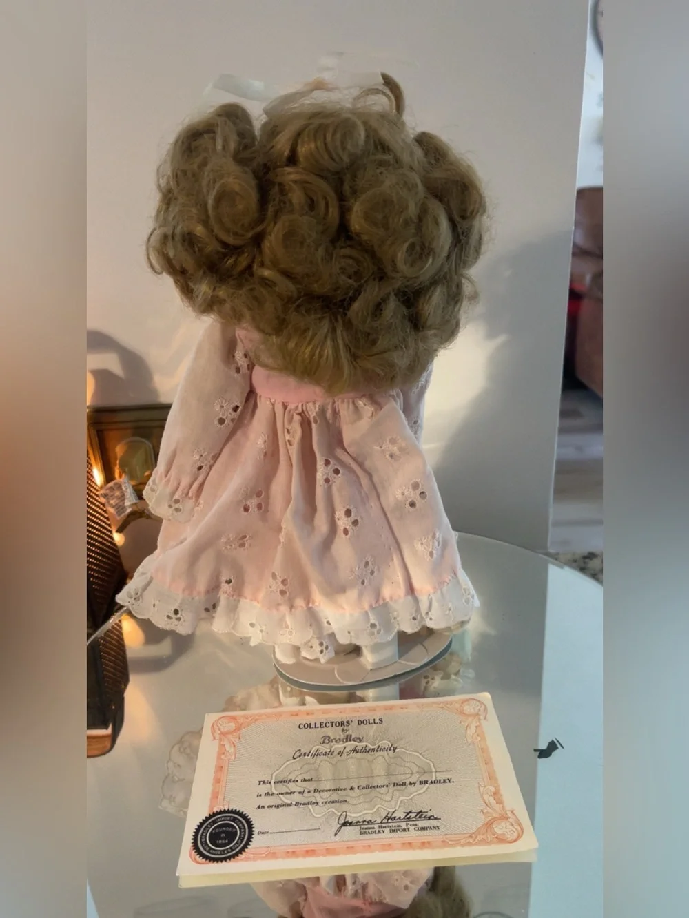 Vintage-Style Pink Eyelet Dress Porcelain Doll - Unbranded